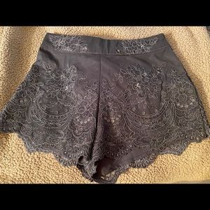 Gray sequin and lace shorts